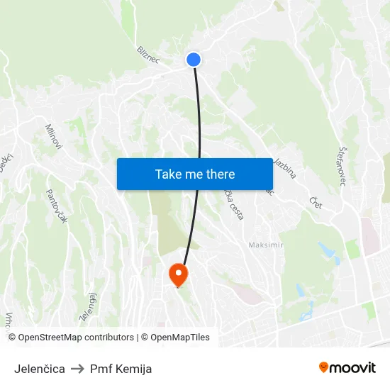 Jelenčica to Pmf Kemija map
