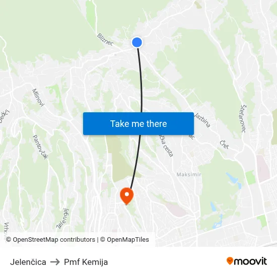 Jelenčica to Pmf Kemija map