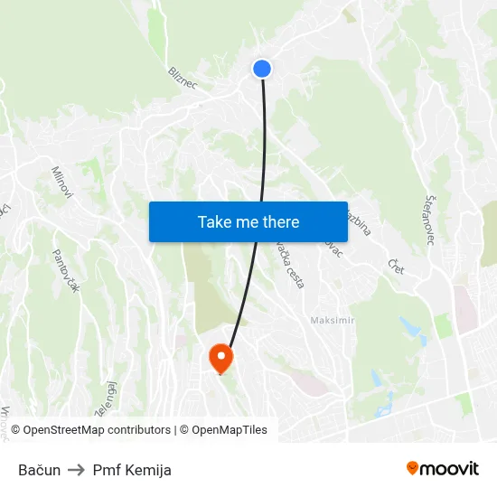 Bačun to Pmf Kemija map