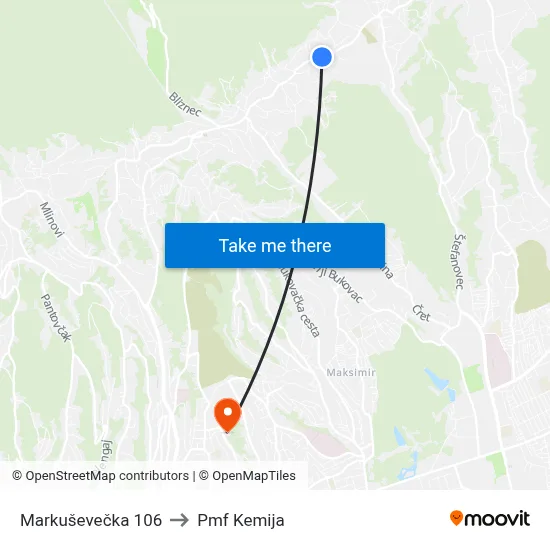 Markuševečka 106 to Pmf Kemija map