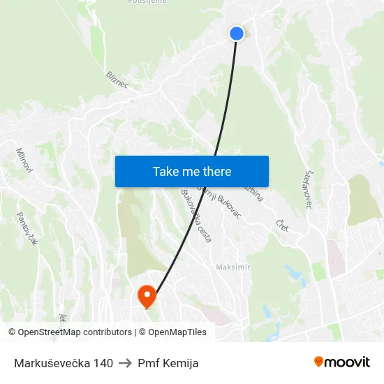 Markuševečka 140 to Pmf Kemija map