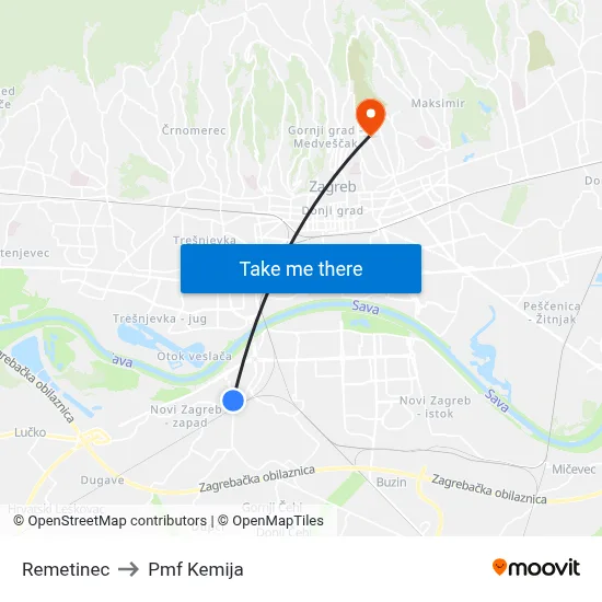 Remetinec to Pmf Kemija map