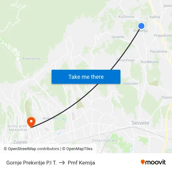 Gornje Prekvršje P.I T. to Pmf Kemija map