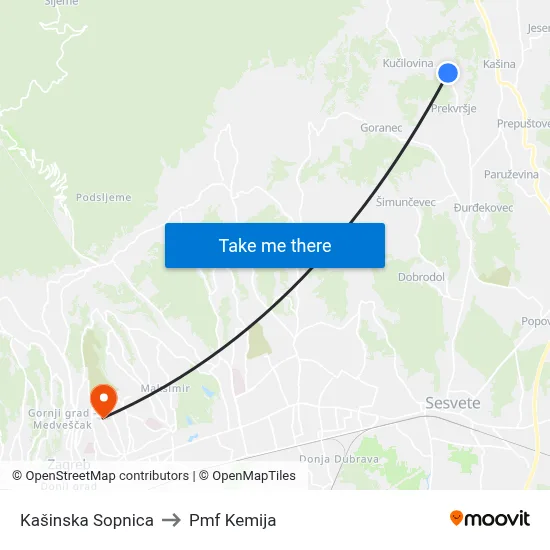 Kašinska Sopnica to Pmf Kemija map