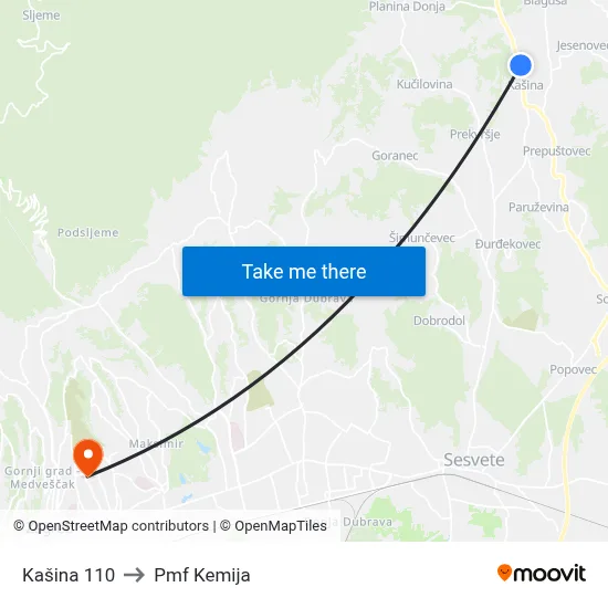 Kašina 110 to Pmf Kemija map