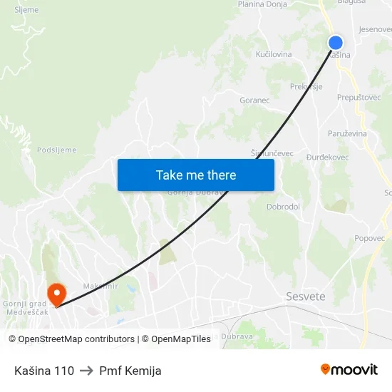 Kašina 110 to Pmf Kemija map