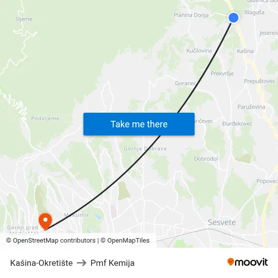 Kašina-Okretište to Pmf Kemija map