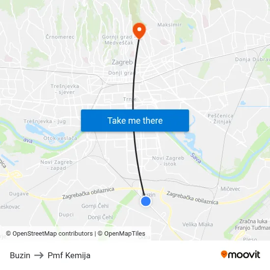 Buzin to Pmf Kemija map