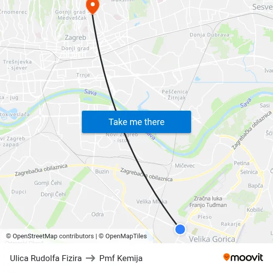 Ulica Rudolfa Fizira to Pmf Kemija map