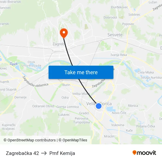Zagrebačka 42 to Pmf Kemija map