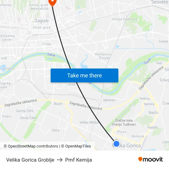 Velika Gorica Groblje to Pmf Kemija map