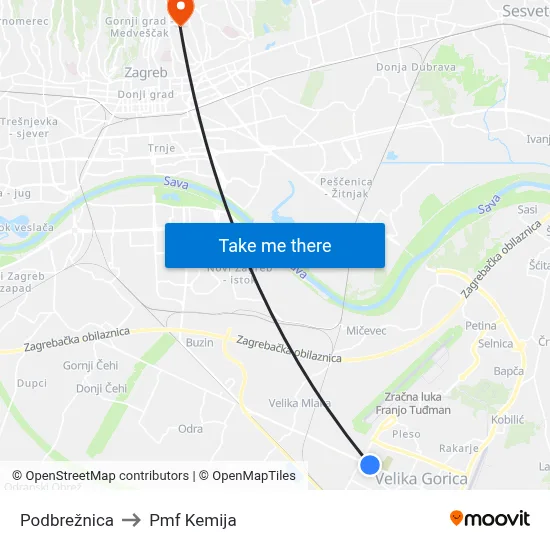 Podbrežnica to Pmf Kemija map