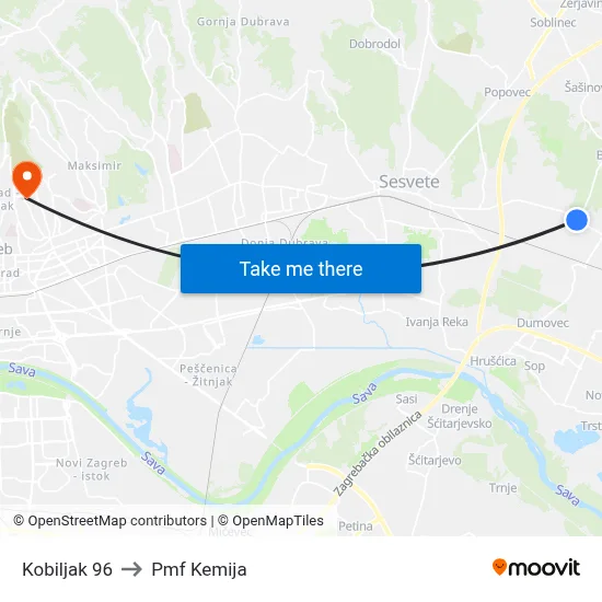 Kobiljak 96 to Pmf Kemija map