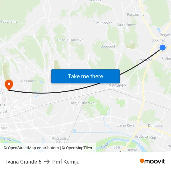 Ivana Granđe 6 to Pmf Kemija map