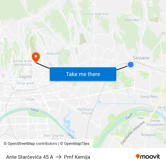 Ante Starčevića 45 A to Pmf Kemija map