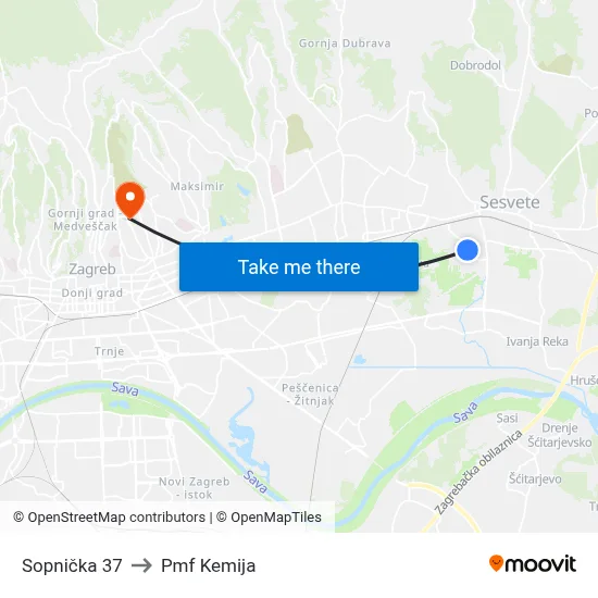 Sopnička 37 to Pmf Kemija map