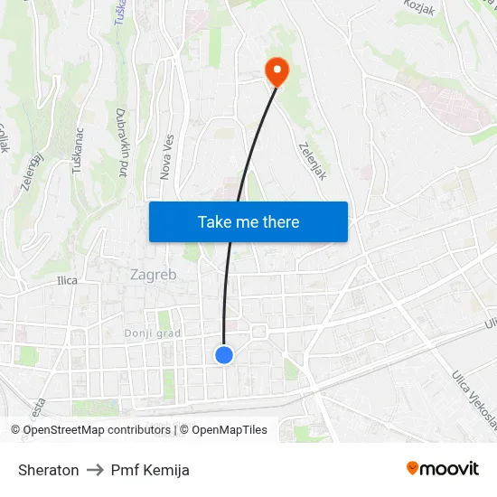Sheraton to Pmf Kemija map
