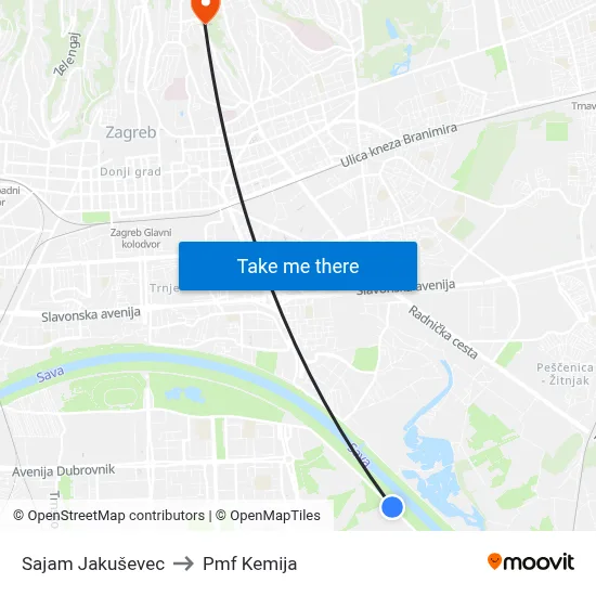 Sajam Jakuševec to Pmf Kemija map