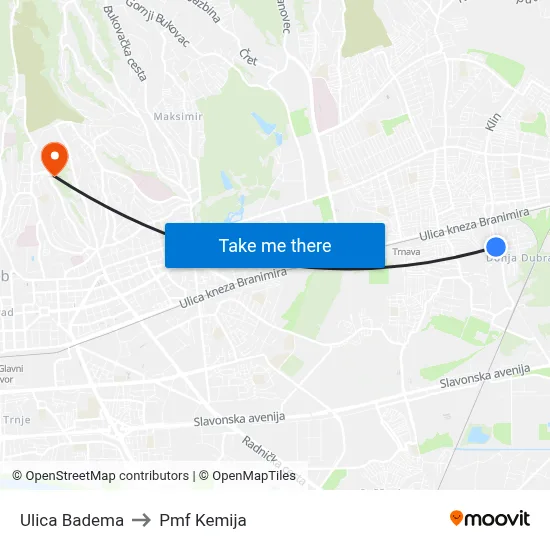 Ulica Badema to Pmf Kemija map