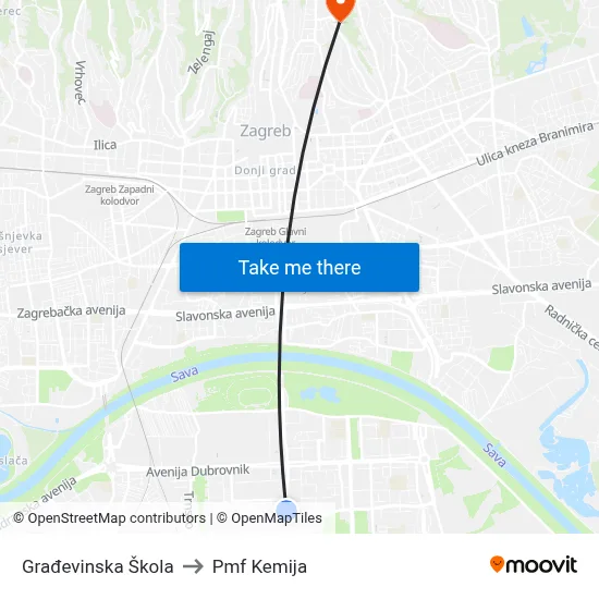 Građevinska Škola to Pmf Kemija map