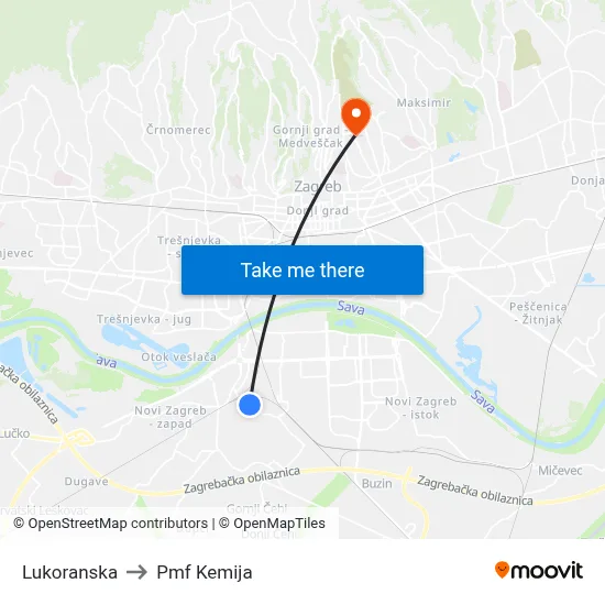 Lukoranska to Pmf Kemija map