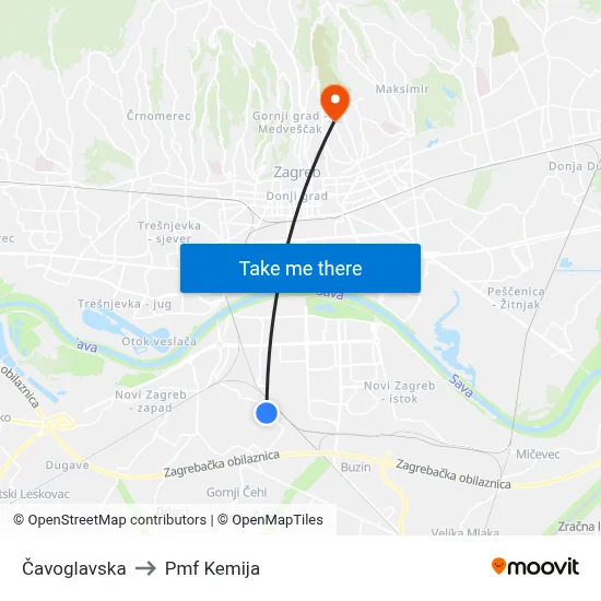 Čavoglavska to Pmf Kemija map