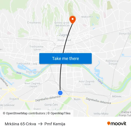 Mrkšina 65-Crkva to Pmf Kemija map