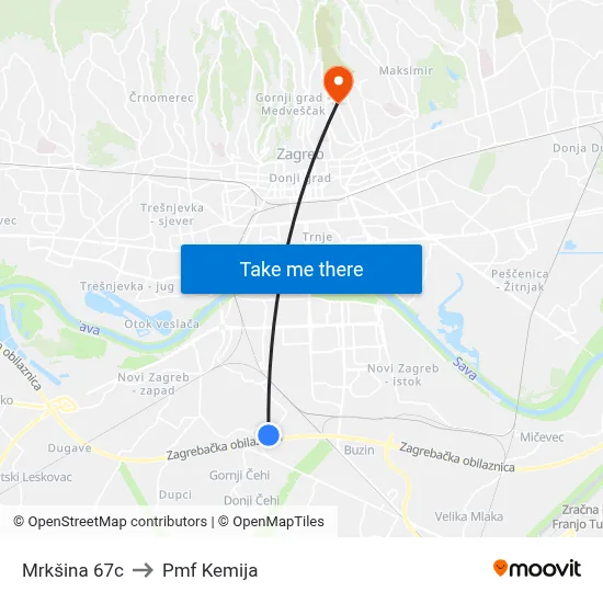 Mrkšina 67c to Pmf Kemija map