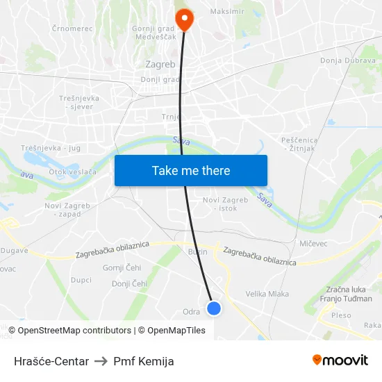 Hrašće-Centar to Pmf Kemija map
