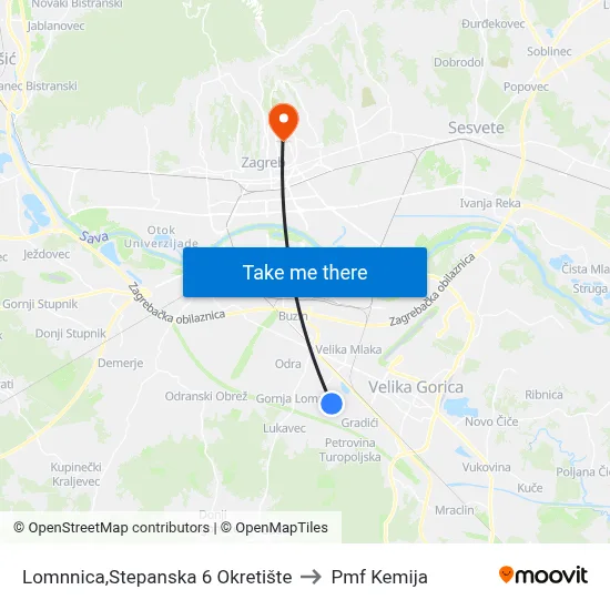 Lomnnica,Stepanska 6 Okretište to Pmf Kemija map