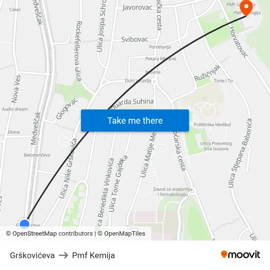 Grškovićeva to Pmf Kemija map