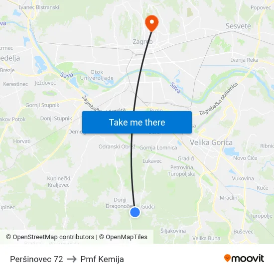 Peršinovec 72 to Pmf Kemija map