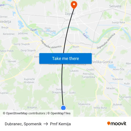 Dubranec, Spomenik to Pmf Kemija map