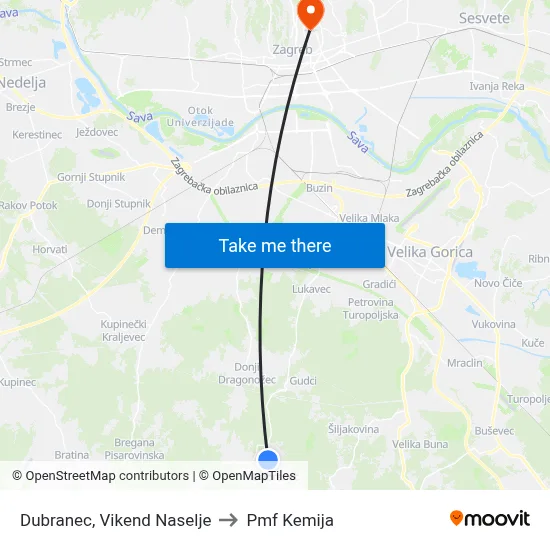 Dubranec, Vikend Naselje to Pmf Kemija map