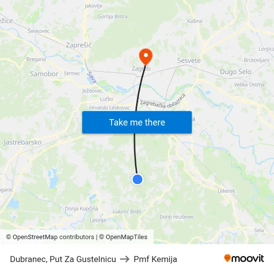 Dubranec, Put Za Gustelnicu to Pmf Kemija map