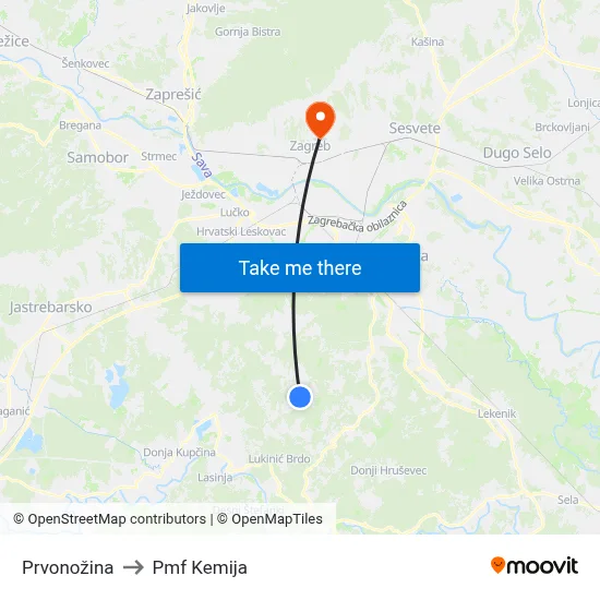 Prvonožina to Pmf Kemija map