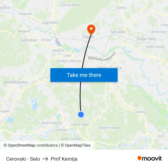 Cerovski - Selo to Pmf Kemija map