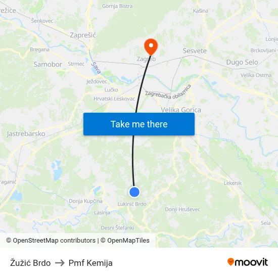 Žužić Brdo to Pmf Kemija map