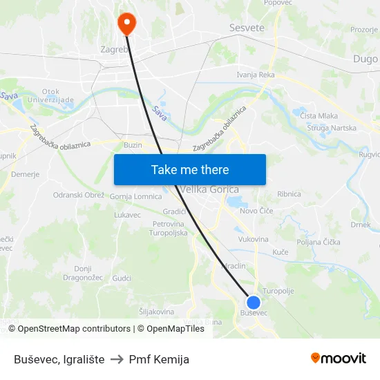 Buševec, Igralište to Pmf Kemija map