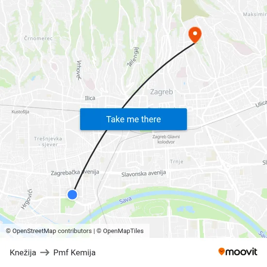 Knežija to Pmf Kemija map