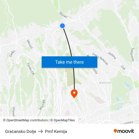 Gračansko Dolje to Pmf Kemija map