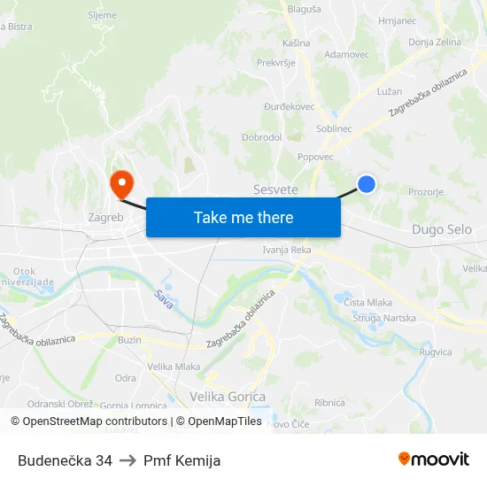 Budenečka 34 to Pmf Kemija map