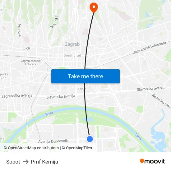 Sopot to Pmf Kemija map