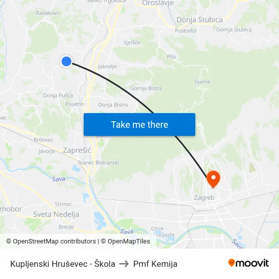 Kupljenski Hruševec - Škola to Pmf Kemija map