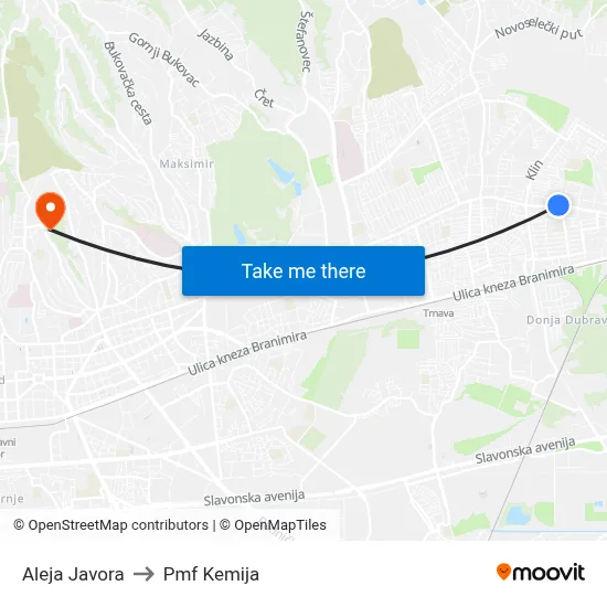 Aleja Javora to Pmf Kemija map