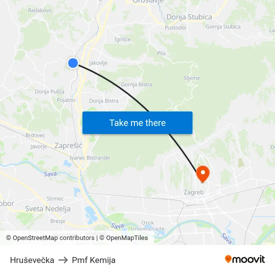 Hruševečka to Pmf Kemija map