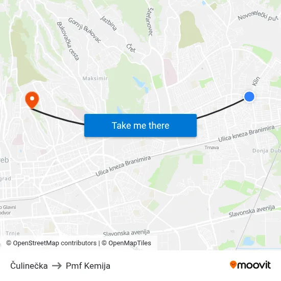 Čulinečka to Pmf Kemija map