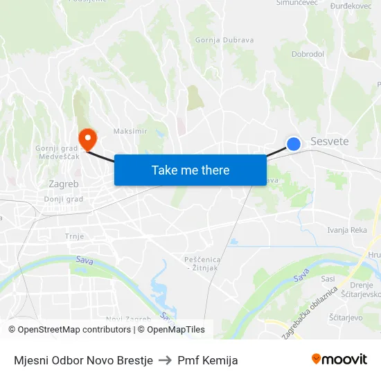 Mjesni Odbor Novo Brestje to Pmf Kemija map