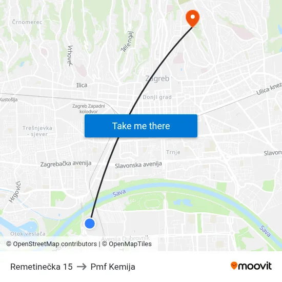 Remetinečka 15 to Pmf Kemija map