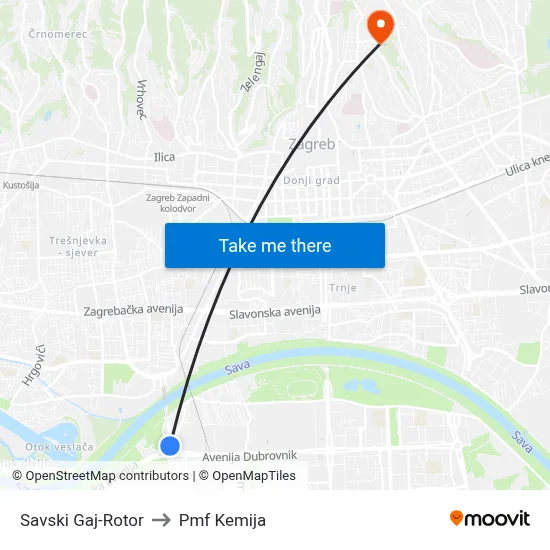 Savski Gaj-Rotor to Pmf Kemija map